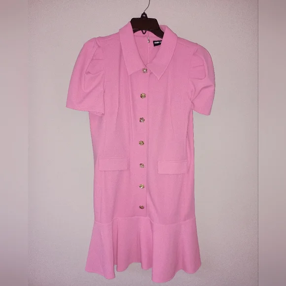 NWOT Karl Lagerfield Women's Size 14 brand New Balletcore Pink Button-Up Dress